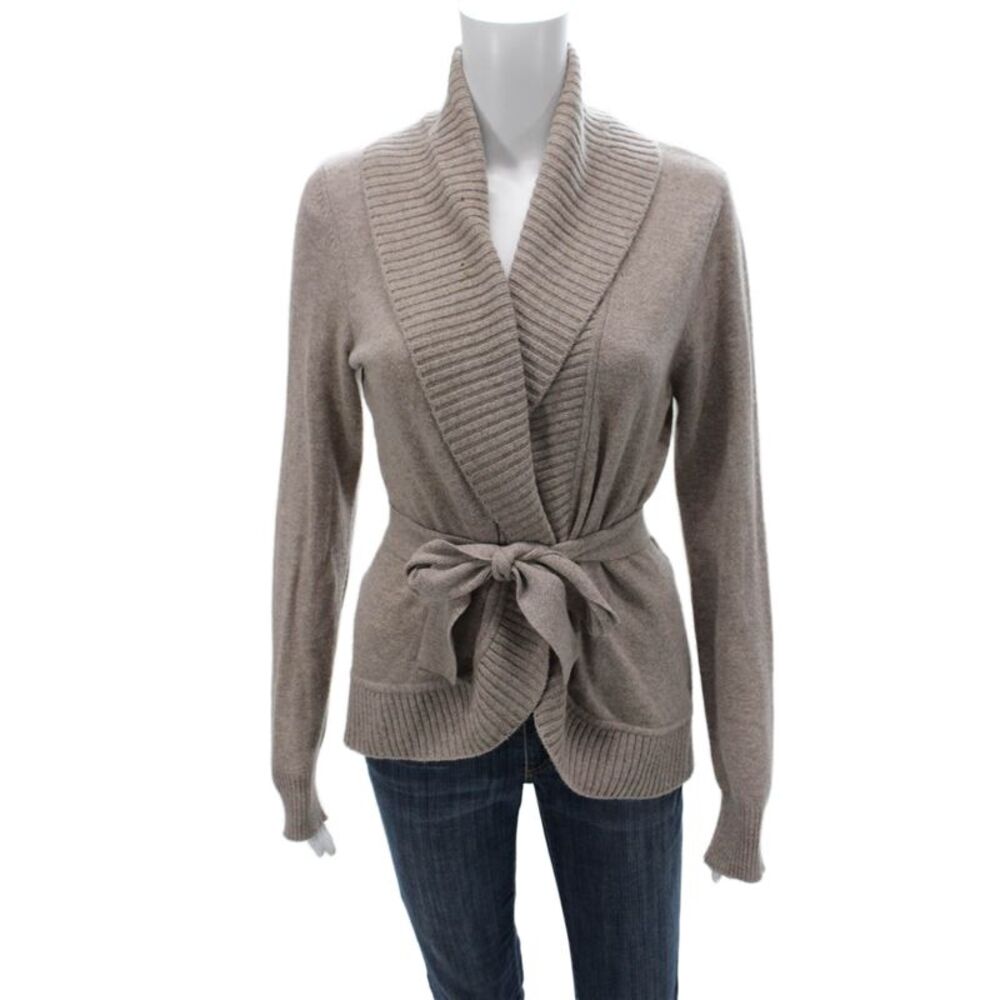 Repeat Womens Cashmere Collared Cardigan Beige Size S